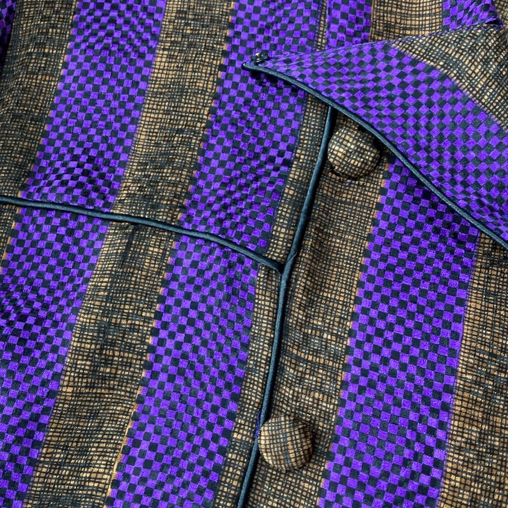 Vintage double breasted puff sleeve Shirt in Purple/Black/brown check   Sz 12 - Picture 4 of 9